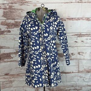 Boden Green and Blue Floral Accent Raincoat Size 12